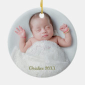 Patchwork Penguin First Christmas Keepsake Photo Keramisch Ornament (Achterkant)