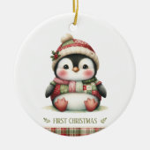 Patchwork Pinguïn Eerste Kerstmis Aandenken Foto Keramisch Ornament (Voorkant)