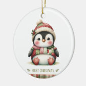 Patchwork Pinguïn Eerste Kerstmis Aandenken Foto Keramisch Ornament (Links)