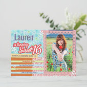 Patchwork & Pink Lace Sweet 16 foto uitnodiging (Staand voorkant)