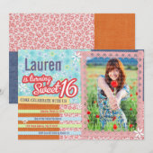 Patchwork & Pink Lace Sweet 16 foto uitnodiging (Voorkant / Achterkant)