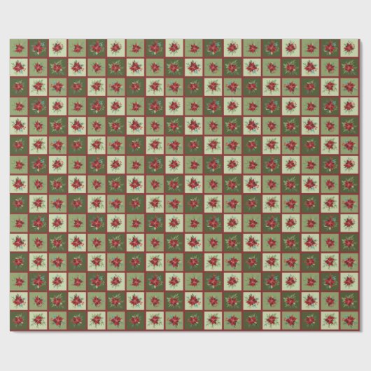 Patchwork Poinsettias T-shirt Cadeaupapier (Vlak)