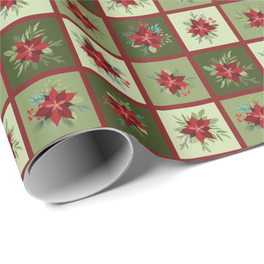 Patchwork Poinsettias T-shirt Cadeaupapier (Rol Hoek)