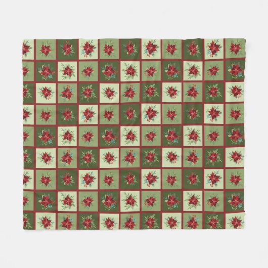 Patchwork Poinsettias T-shirt Fleece Deken (Voorkant (Horizontaal))