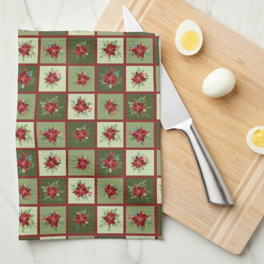 Patchwork Poinsettias T-shirt Theedoek (Quarter Fold)