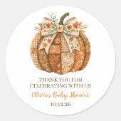 Patchwork Pompoen Baby Shower Favor Stickers (Voorkant)
