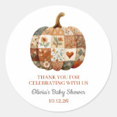 Patchwork Pompoen Baby Shower Favor Stickers (Voorkant)