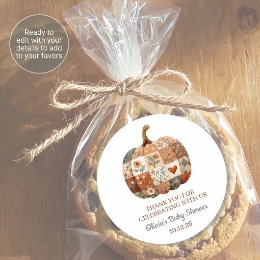 Patchwork Pompoen Baby Shower Favor Stickers