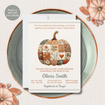 Patchwork Pompoen Bijbeltekst Baby Shower Uitnodig