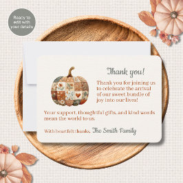 Patchwork Pompoen Herfst Baby Shower Bedankkaartje Notitiekaartje