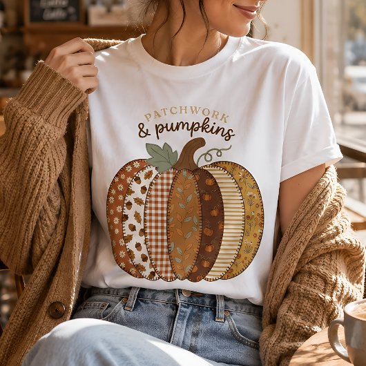 Patchwork Pompoen Herfst Grafisch Cozy Oogst T-shirt