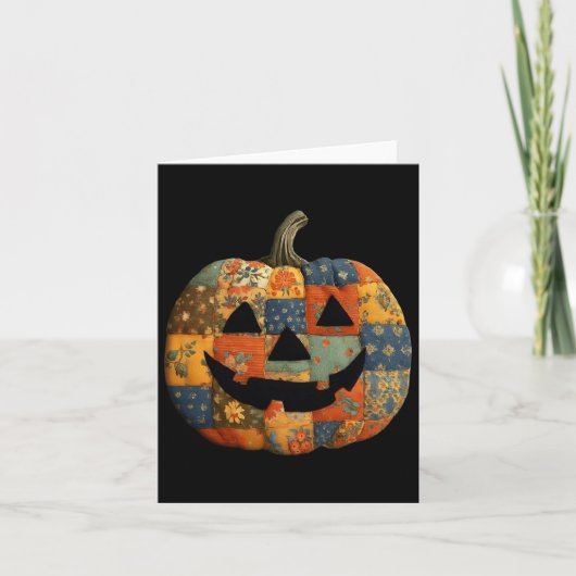 Patchwork Pompoen Quilted Halloween Herfst A Kaart (Voorkant)