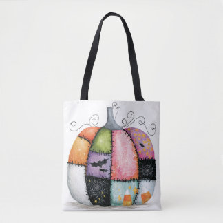 Patchwork Pompoen Witte Halloween Tote Bag