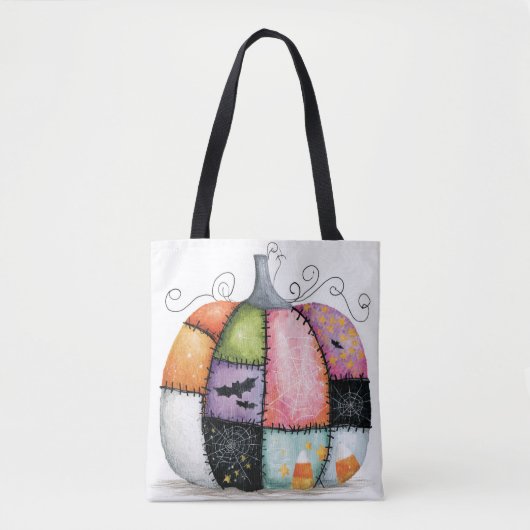 Patchwork Pompoen Witte Halloween Tote Bag (Voorkant)