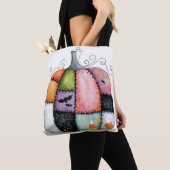 Patchwork Pompoen Witte Halloween Tote Bag (Dichtbij)