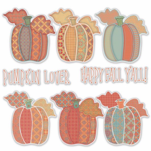 Patchwork Pompoenen Happy Herfst Y'all Sticker (Voorkant)