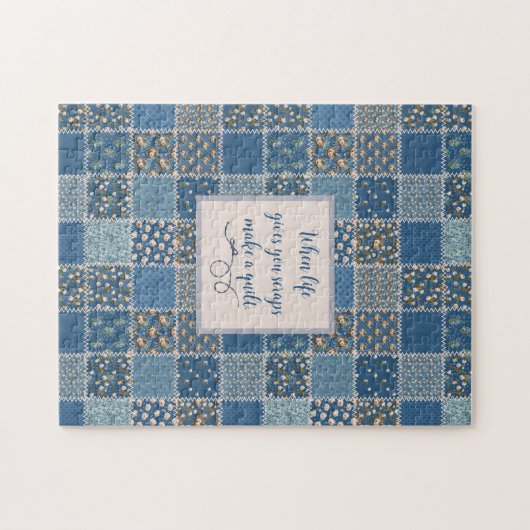 patchwork Print Dusty Blues Jigzaag Puzzle Legpuzzel (Horizontaal)