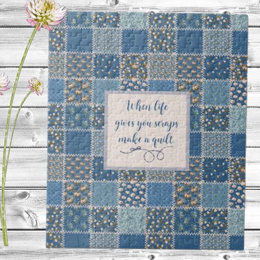 patchwork Print Dusty Blues Jigzaag Puzzle Legpuzzel