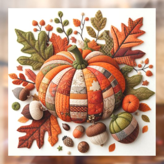 Patchwork Pumpkin Window Cling Raamsticker (Vel 2)