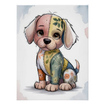 Patchwork Puppy | Floral Stitched Plush Art