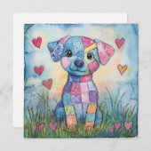 Patchwork Puppy Valentijn Feestdagenkaart (Voorkant / Achterkant)