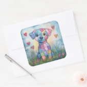 Patchwork Puppy Valentijn Vierkante Sticker (Envelop)