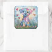 Patchwork Puppy Valentijn Vierkante Sticker (Tas)