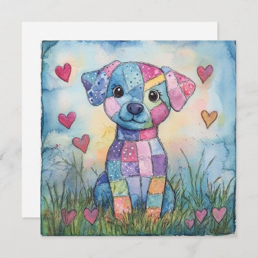 Patchwork Puppyliefde Feestdagenkaart (Voorkant / Achterkant)