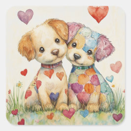 Patchwork Pups Valentijn Vierkante Sticker