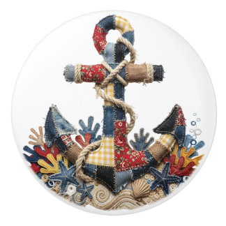 Patchwork Quilt Anchor Keramische Knop