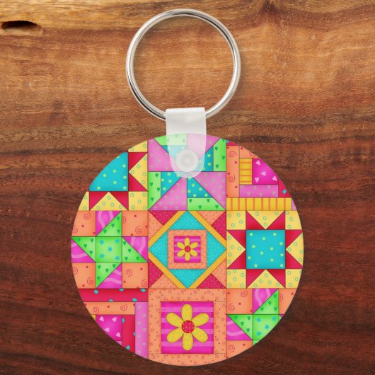 Patchwork Quilt Art Sleutelhanger (Voorkant)