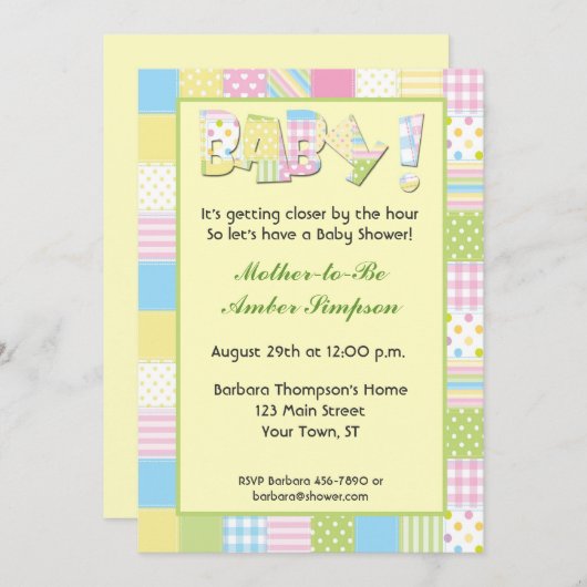 Patchwork Quilt Baby shower Invitation Kaart (Voorkant / Achterkant)