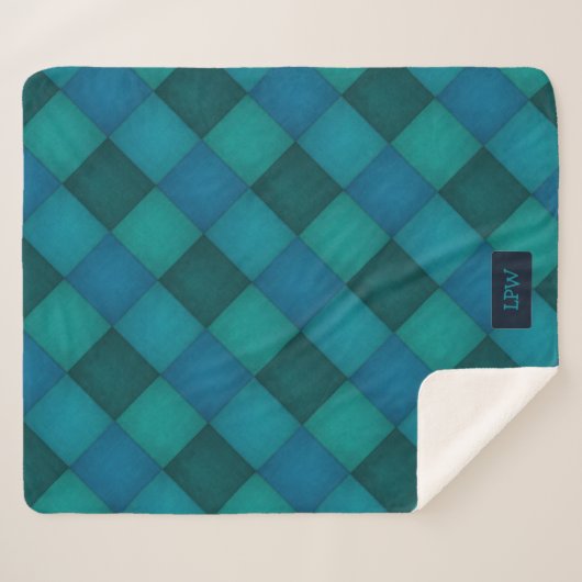 Patchwork Quilt - Blauwgroen / Turquoise - eigen i Sherpa Deken (Voorkant (horizontaal))
