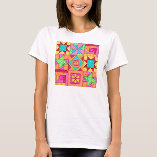 Patchwork Quilt Block Art Tee Shirt (Voorkant)