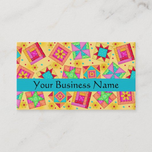 Patchwork Quilt Block Art Yellow Visitekaartje (Voorkant)