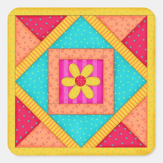 Patchwork Quilt Block Sticker (Voorkant)