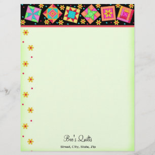 Patchwork Quilt Blocks Black Green Letterhead Briefhoofd