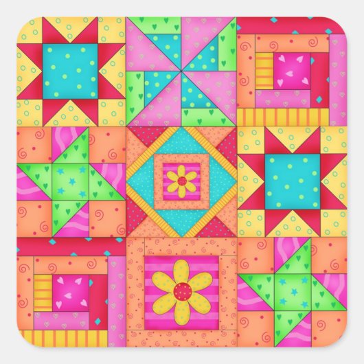 Patchwork Quilt Blocks Square Stickers (Voorkant)
