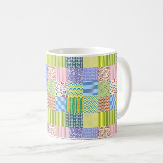 Patchwork Quilt Chevron Stripes Polka Dots Flowers Koffiemok (Voorkant rechts)
