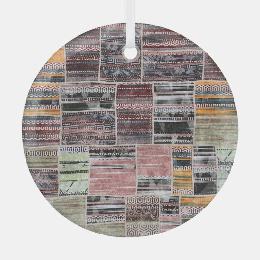 Patchwork Quilt Collage Naadloze Print. Glas Ornament (Voorkant)