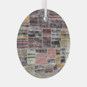 Patchwork Quilt Collage Naadloze Print. Glas Ornament (Voorkant Rechts)