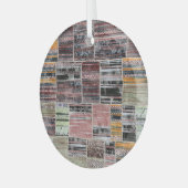 Patchwork Quilt Collage Naadloze Print. Glas Ornament (Voorkant links)