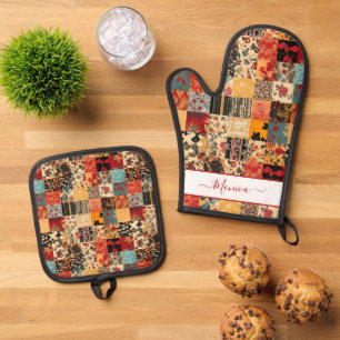 Patchwork Quilt-effect Ovenwant & Pannenlap Set