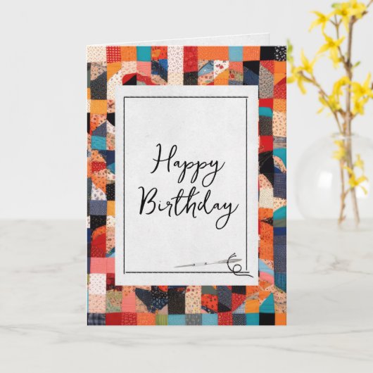 Patchwork Quilt en Naald Verjaardag Kaart (Gele Bloem)