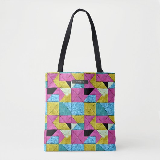 Patchwork Quilt Geïnspireerd Boho Trompe L'oeil Tote Bag (Voorkant)
