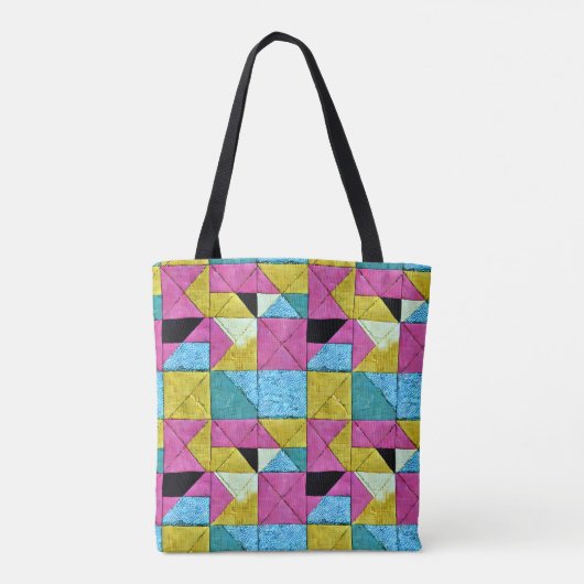 Patchwork Quilt Geïnspireerd Boho Trompe L'oeil Tote Bag (Achterkant)