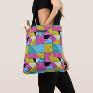 Patchwork Quilt Geïnspireerd Boho Trompe L'oeil Tote Bag
