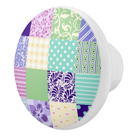 patchwork Quilt geïnspireerde deurknop Keramische Knop (Rechts)