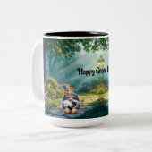 Patchwork Quilt Gnome Tweekleurige Koffiemok (Voorkant links)