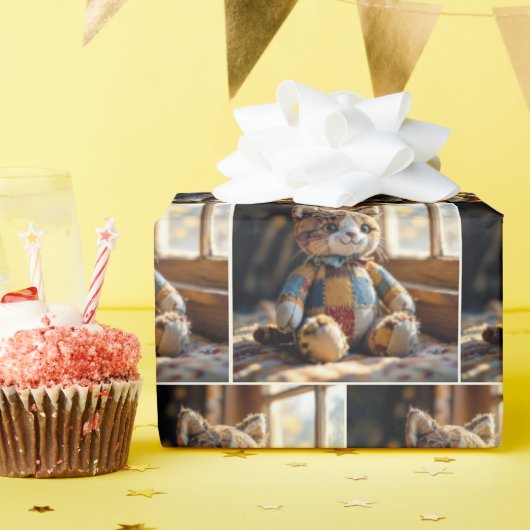 Patchwork quilt kat in het raam cadeaupapier (Verjaardagsfeest)